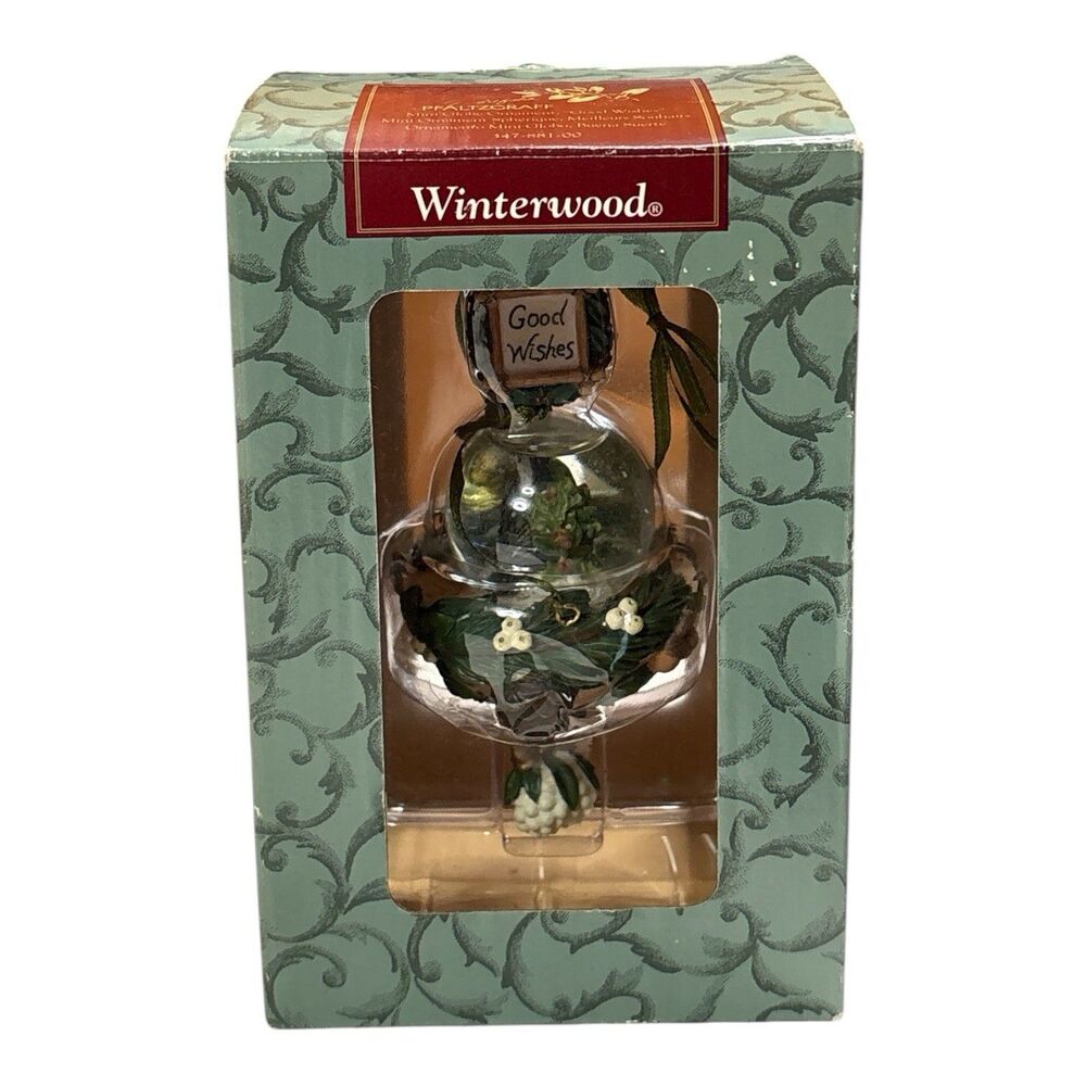 Vtg PFALTZGRAFF Winterwood Minature Globe Christmas Tree Ornament Good Wishes